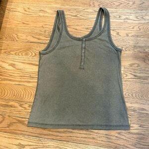 Aerie Real Soft Ribbed Henley Tank Top - Olive Green